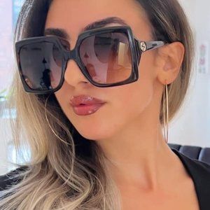 NEW Gucci GG0876S 002 Dark Havana Square Oversized Sunglasses